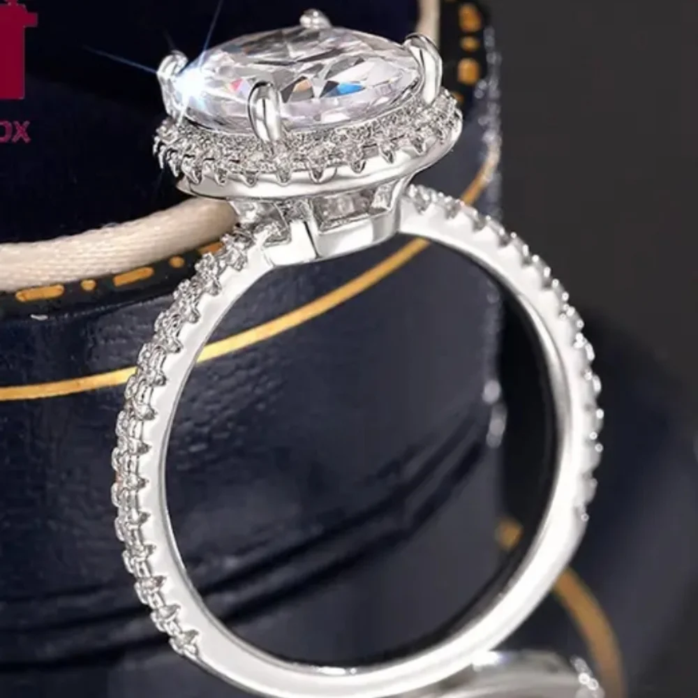 Elegant 925 Silver Diamond Halo Wedding Ring Sz 6